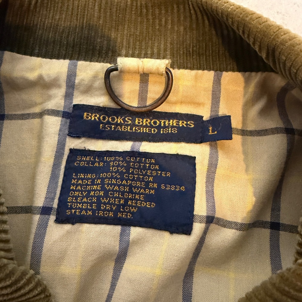Brooks Brothers Mens L Tan Canvas Barn Chore Coat Corduroy Collar Plaid Lined - Picture 2 of 6